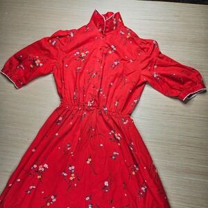 Vintage Sears JR‎ Bazaar Red Floral Front Button Prairie Dress Size 11 Boho READ
